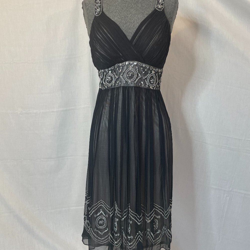 Black Silk Beaded Cocktail Dress Size 10